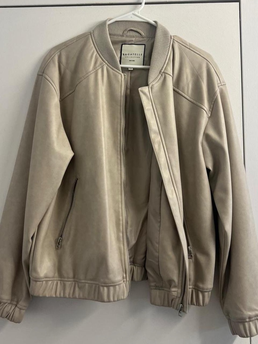 bagatelle Women's Taupe Leather Bomber Jacket
